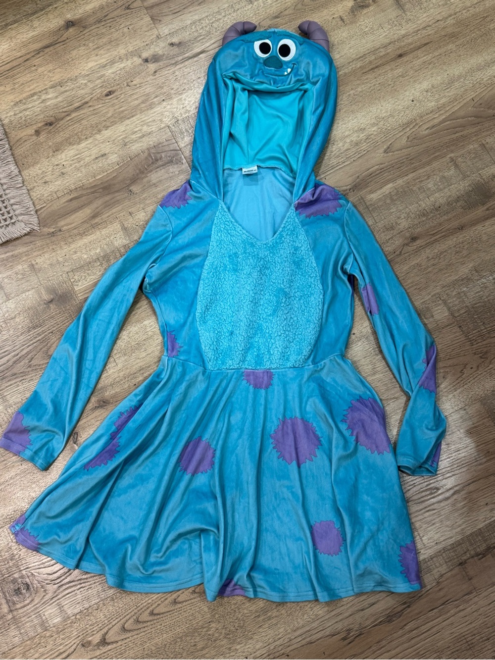 Spirit Teal Monster Hooded Skater Dress with Purple Spots